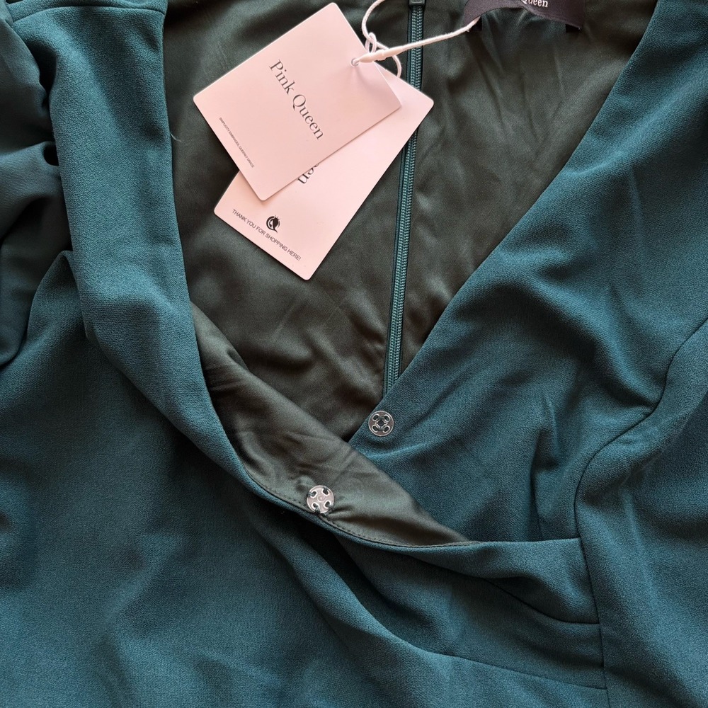 Pink Queen Jumpsuit Dressy Chiffon Sleeve V Neck Wide Leg Romper Green Womens S - Picture 4 of 6